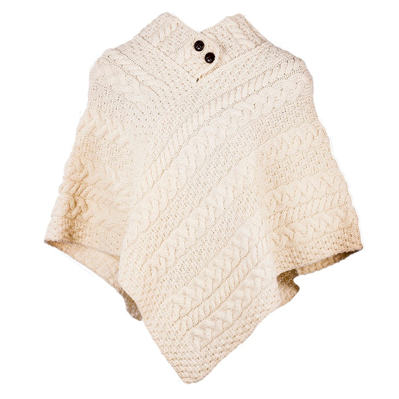 Aran Button Poncho - Natural