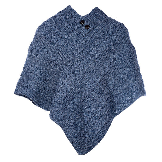Aran Button Poncho - Denim
