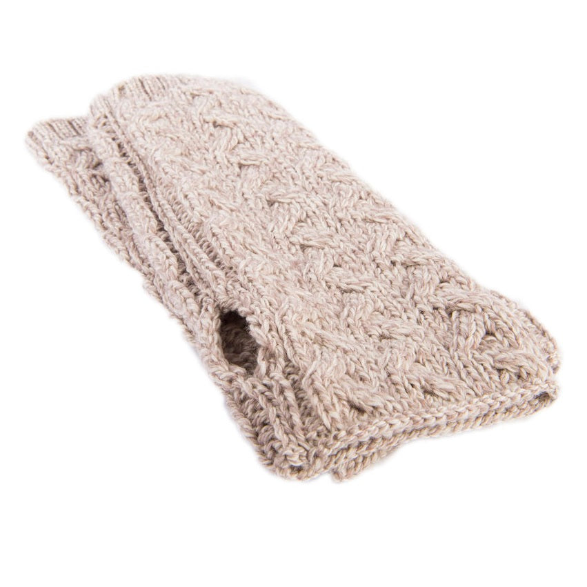 Aran Fingerless Mittens - Oatmeal