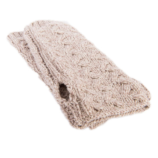 Aran Fingerless Mittens - Oatmeal