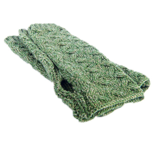 Aran Fingerless Mittens - Moss Green