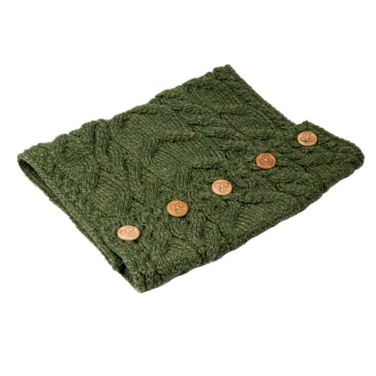Aran Button Snood - Moss Green