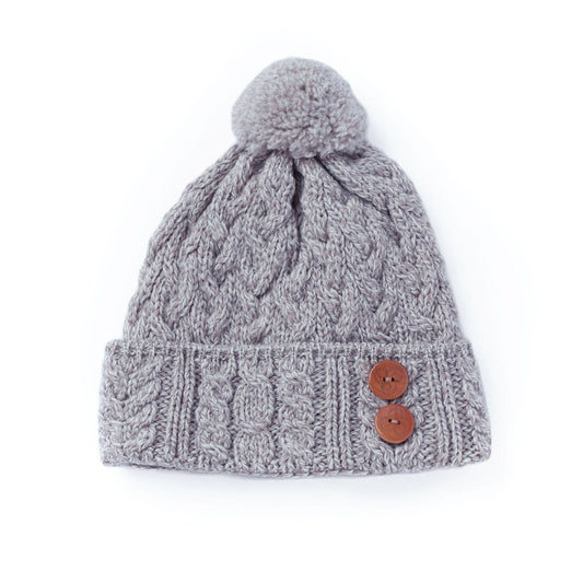 Supersoft Aran Hat with Buttons - Oatmeal