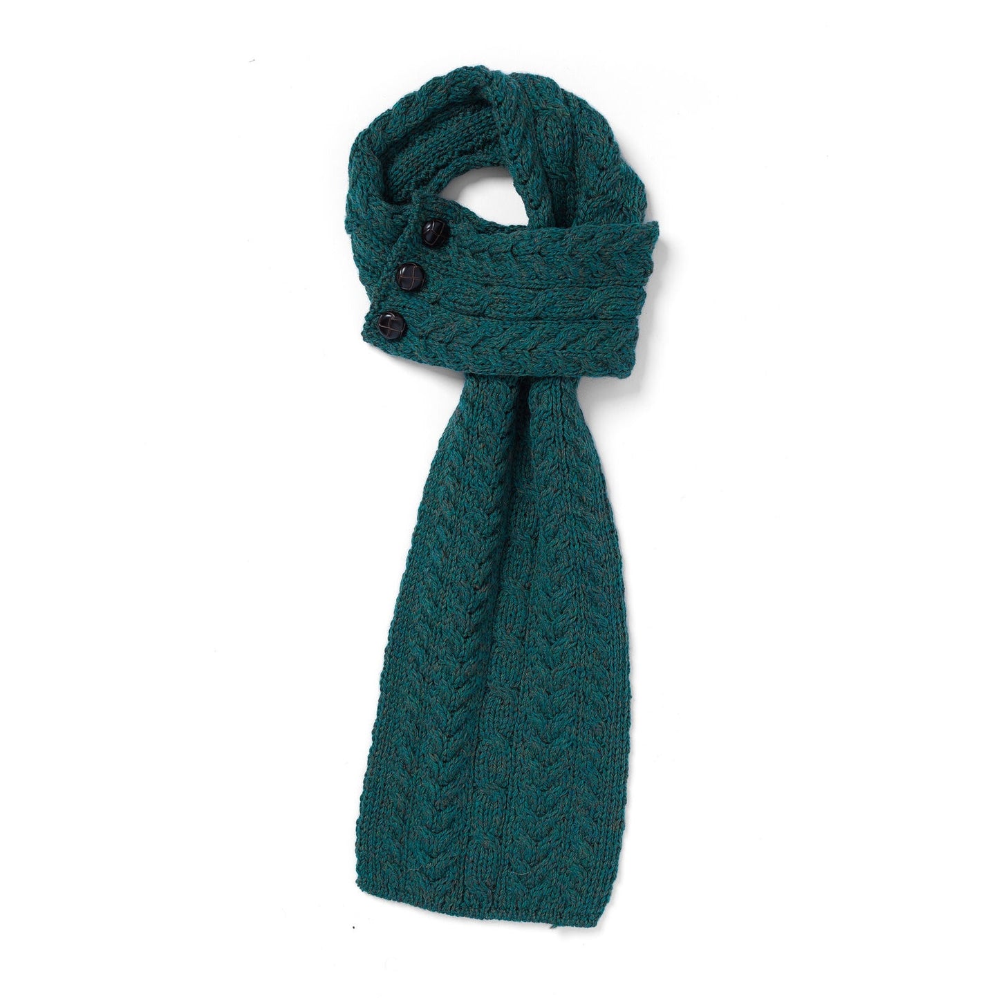 Aran Buttoned Loop Scarf - Connemara Green
