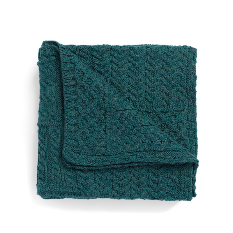 Aran Patchwork Wool Throw - Connemara Green