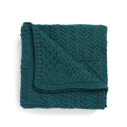 Aran Patchwork Wool Throw - Connemara Green