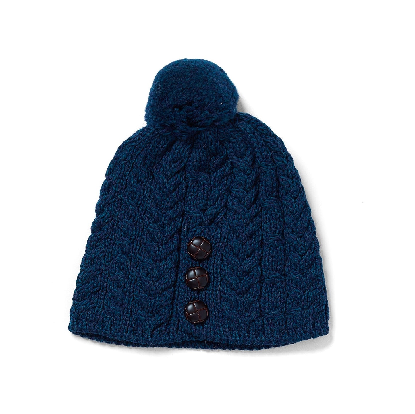 Buttoned Aran Hat with Pom Pom - Atlantic Blue