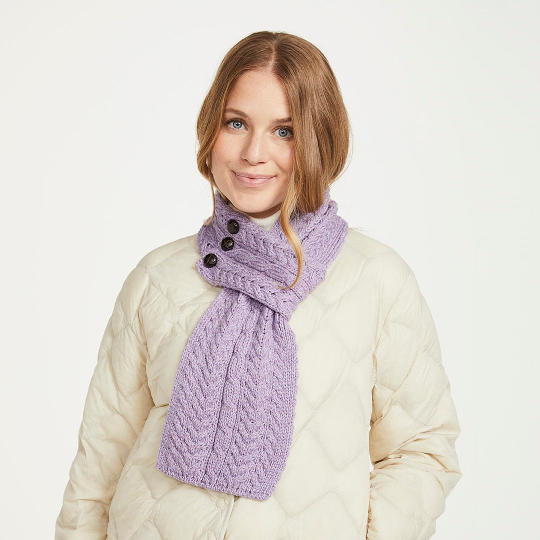 Aran Buttoned Loop Scarf - Lavender