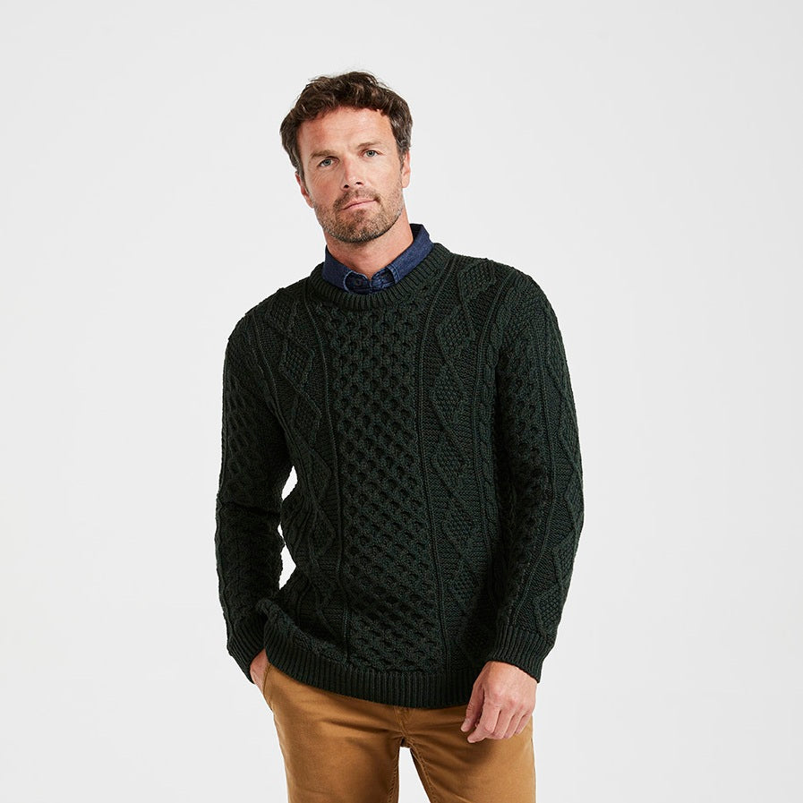 Unisex Supersoft Merino Aran Sweater - Evergreen