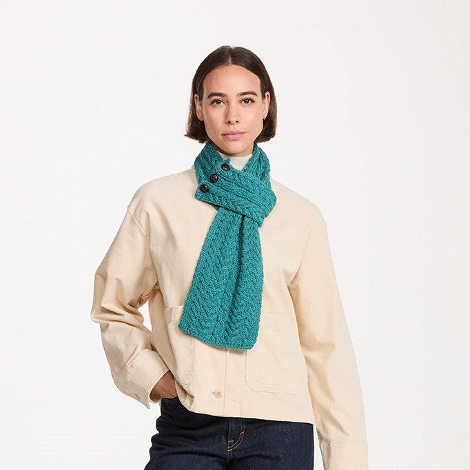 Aran Buttoned Loop Scarf - Teal