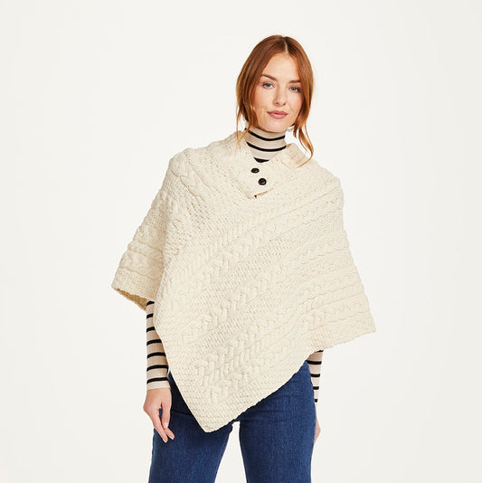 Aran Button Poncho - Natural
