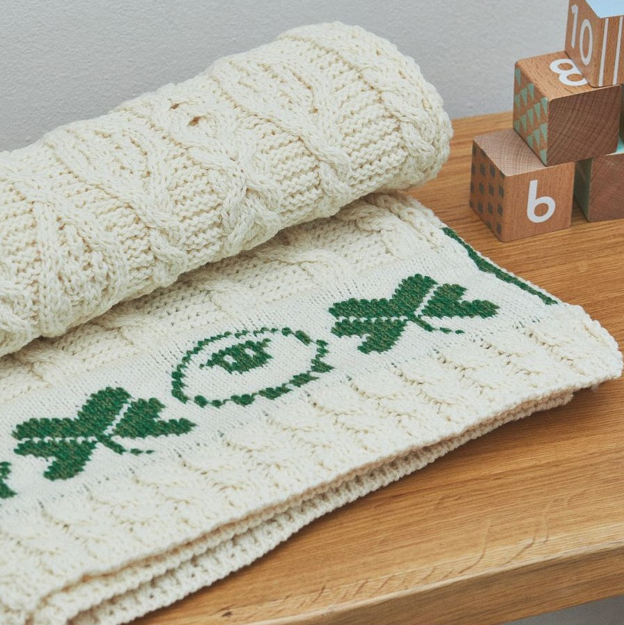 Sheep and Shamrock Aran Baby Blanket