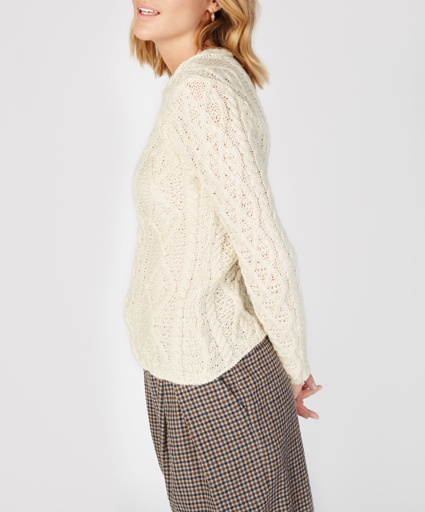 Lambay Lattice Aran Sweater - Natural