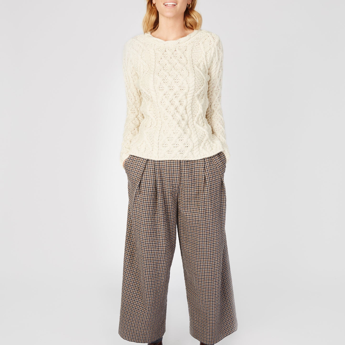 Lambay Lattice Aran Sweater - Natural