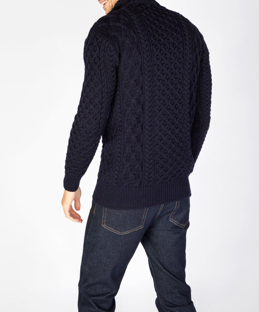 Dromore Aran Troyer Sweater - Navy