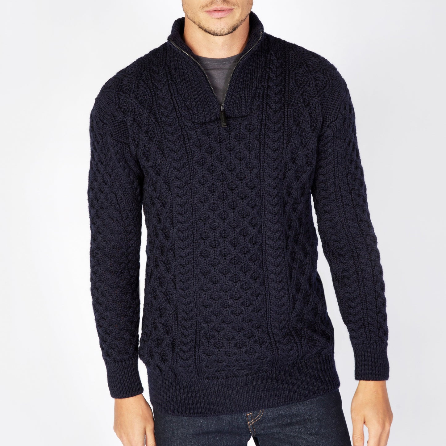 Dromore Aran Troyer Sweater - Navy