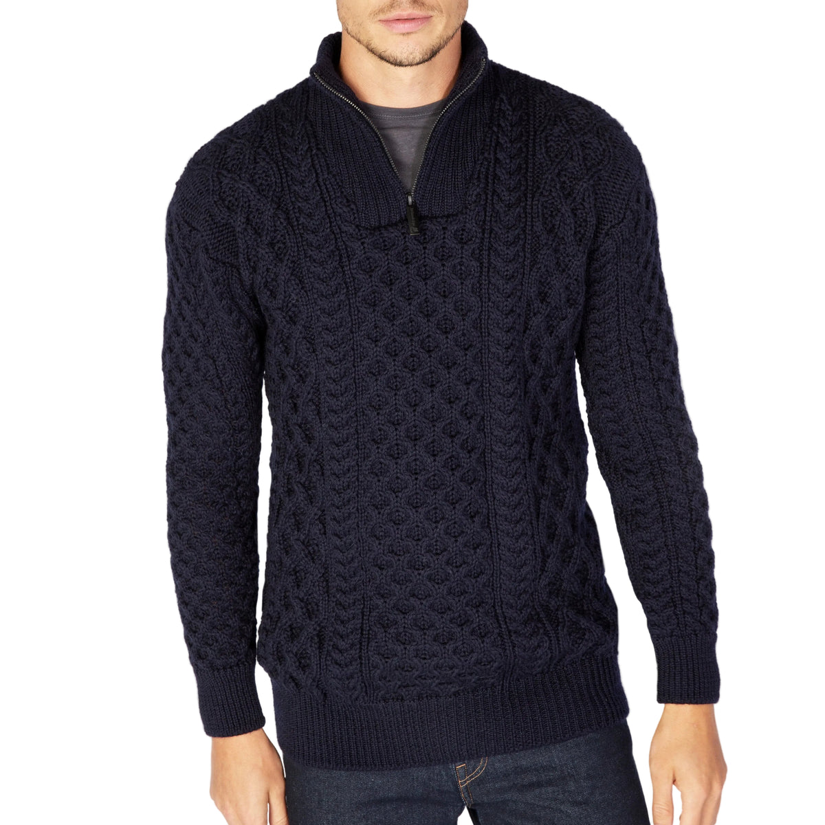 Dromore Aran Troyer Sweater - Navy