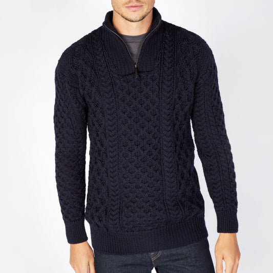 Dromore Aran Troyer Sweater - Navy