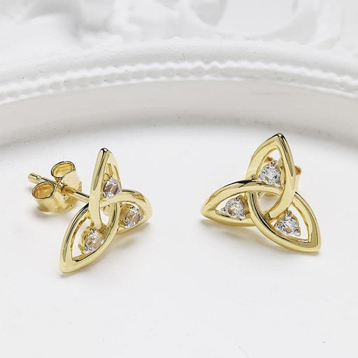 Trinity Knot Stud Earrings - Gold Vermeil & White Sapphire