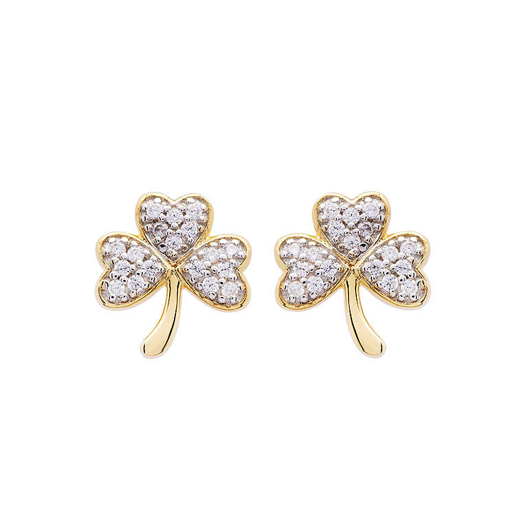 Shamrock Stud Earrings - Gold Vermeil & CZ