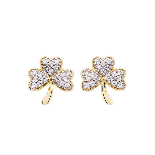 Shamrock Stud Earrings - Gold Vermeil & CZ
