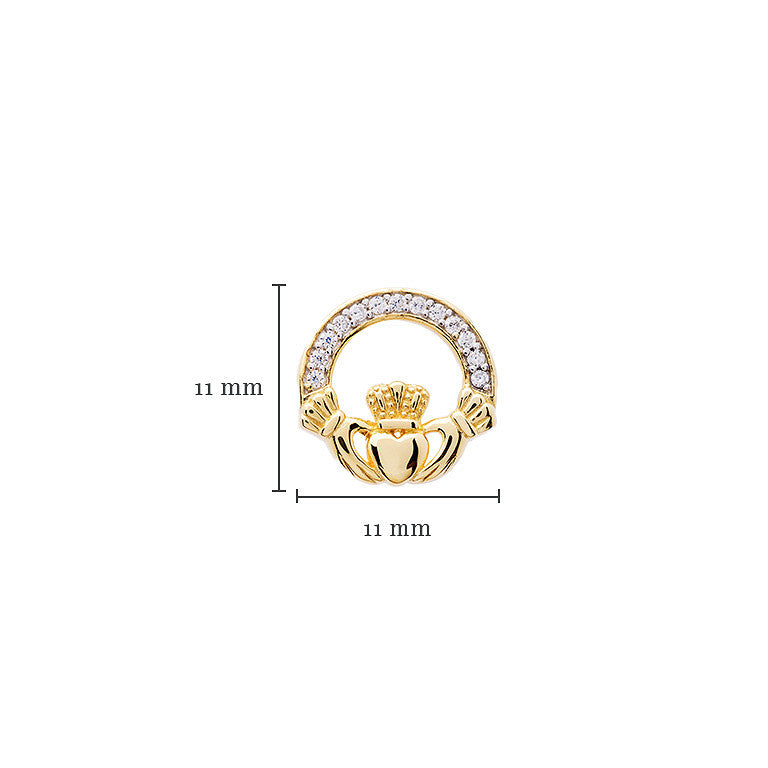 Claddagh Stud Earrings - Gold Vermeil & CZ