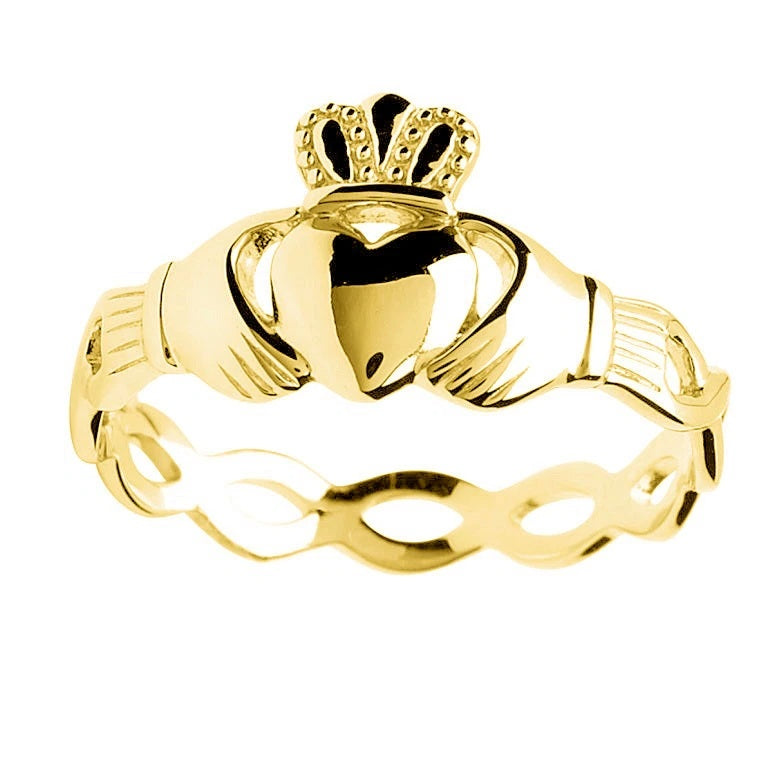 Gold Vermeil Claddagh Ring with Braided Band