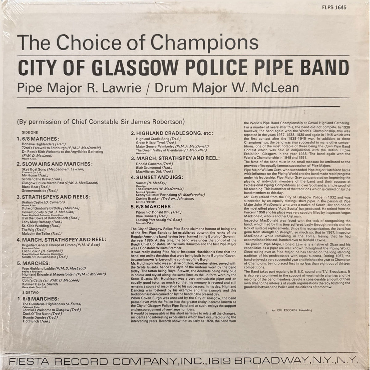 Glasgow Pipe Band - Scottish Pipe Tunes LP VG+/VG