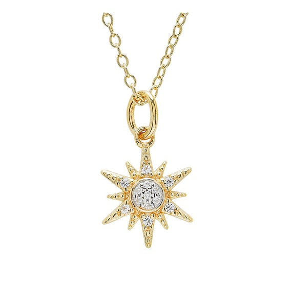 White Sapphire Sun Necklace - Gold Vermeil