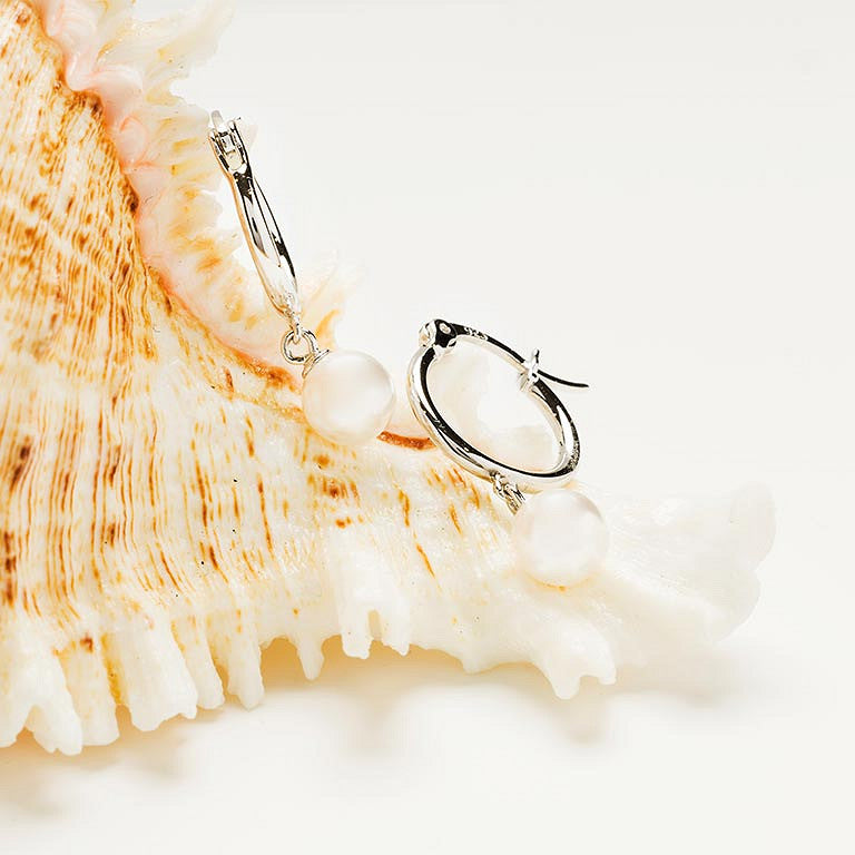 Sterling Silver Pearl Hoop Earrings