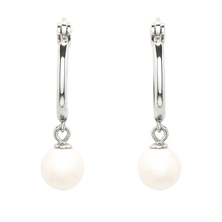 Sterling Silver Pearl Hoop Earrings