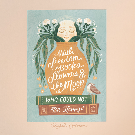 Freedom, Books, and Flowers Print