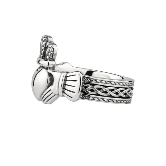 Heavy Claddagh Ring with Celtic Band