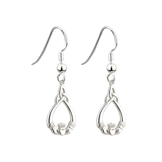 Sterling Silver Claddagh Trinity Drop Earrings