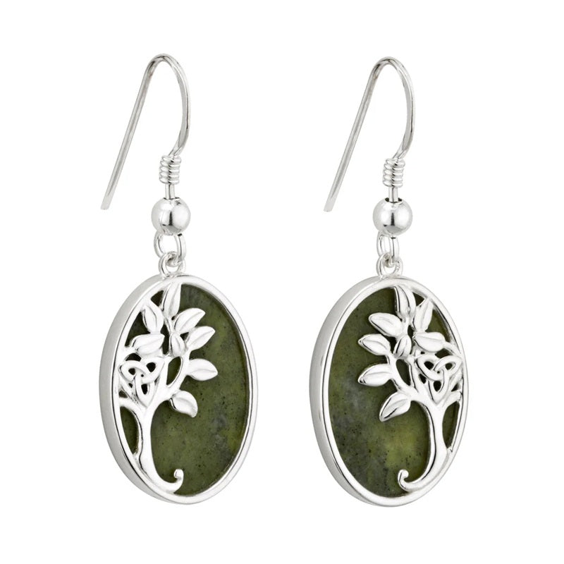 Oval Sterling Silver Connemara Tree Of Life Drop Earrings