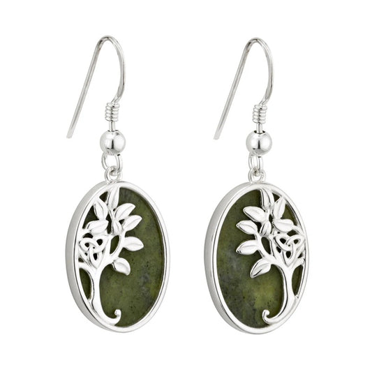 Oval Sterling Silver Connemara Tree Of Life Drop Earrings