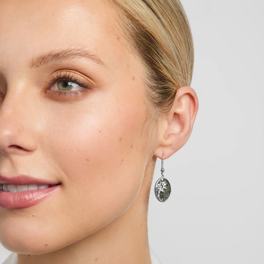 Oval Sterling Silver Connemara Tree Of Life Drop Earrings