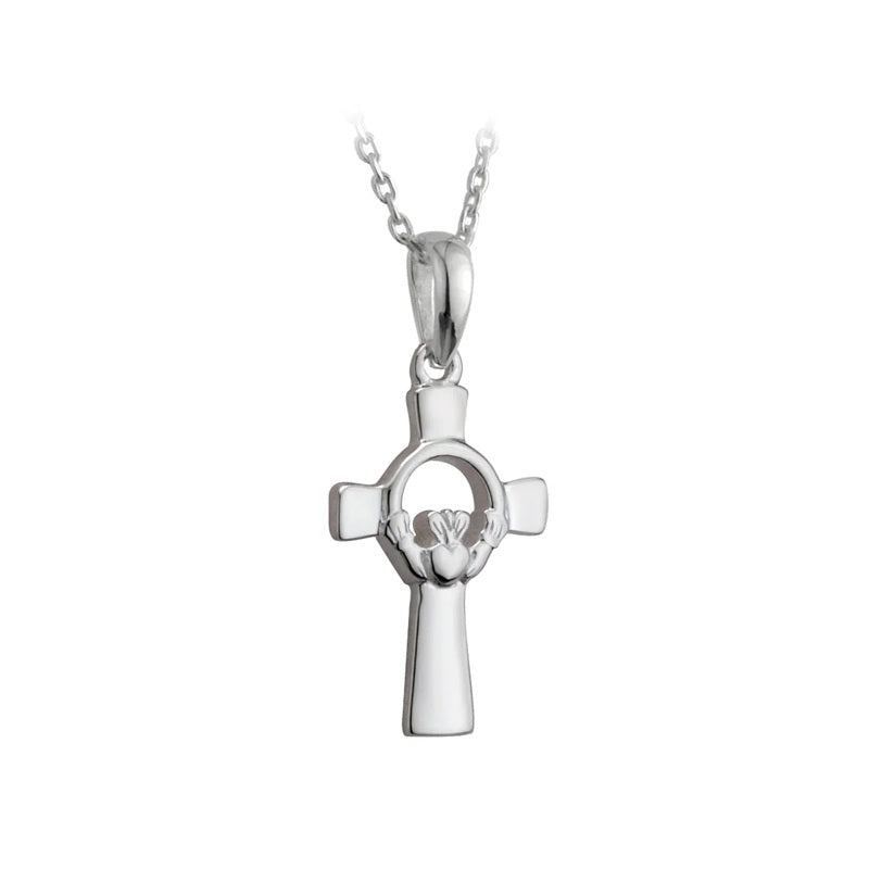 Sterling Silver Claddagh Celtic Cross Necklace