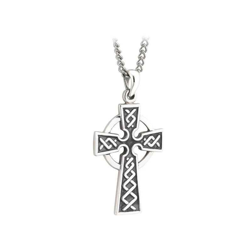 Silver Oxidised Cross Pendant On Steel Chain