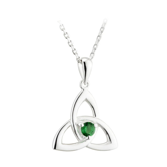 Sterling Silver Green Crystal Trinity Knot Necklace