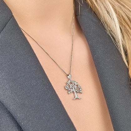 Sterling Silver Crystal Tree Of Life Necklace