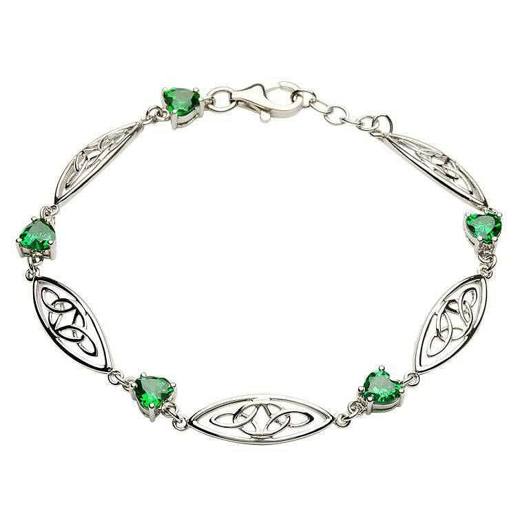 Sterling Silver Celtic Stone Set Trinity Bracelet