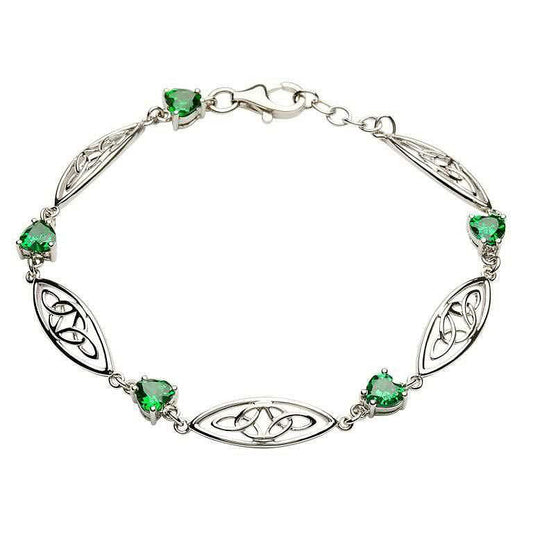 Sterling Silver Celtic Stone Set Trinity Bracelet