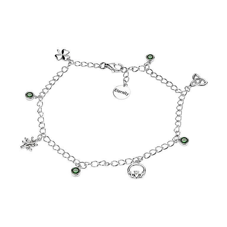 Sterling Silver Celtic Bracelet with Irish Charms