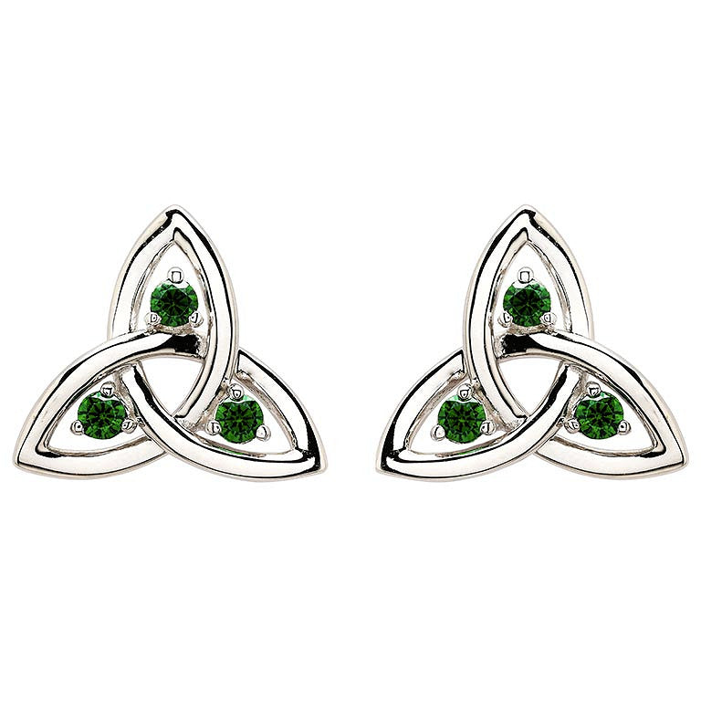 Sterling Silver & Green CZ Trinity Knot Stud Earrings