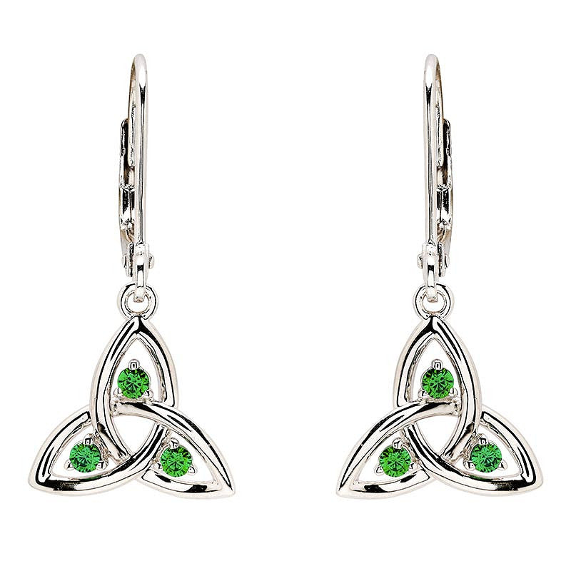 Sterling Silver & Green CZ Trinity Knot Drop Earrings