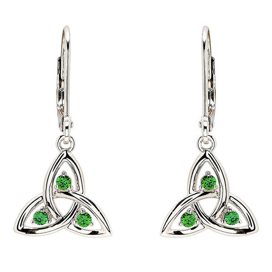 Sterling Silver & Green CZ Trinity Knot Drop Earrings