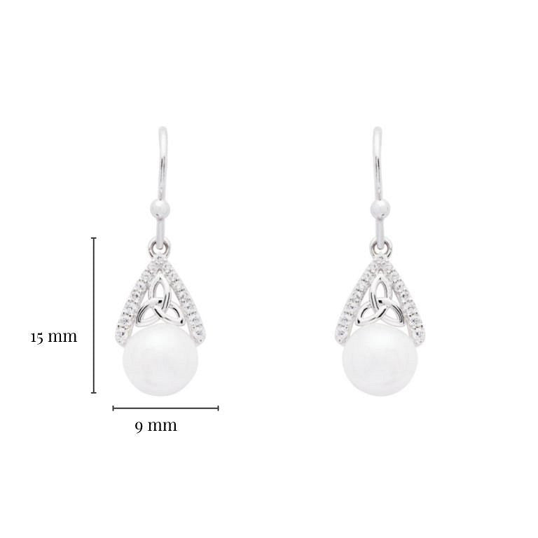 Intricate Trinity Knot Pearl Drop Earrings