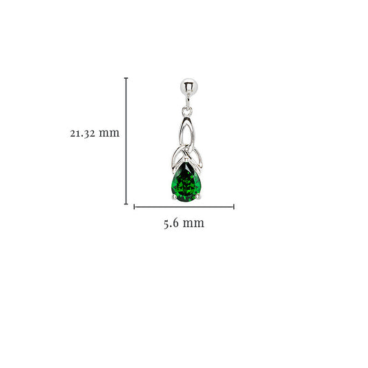 Sterling Silver & Pear Cut Emerald Green CZ Trinity Knot Drop Earrings