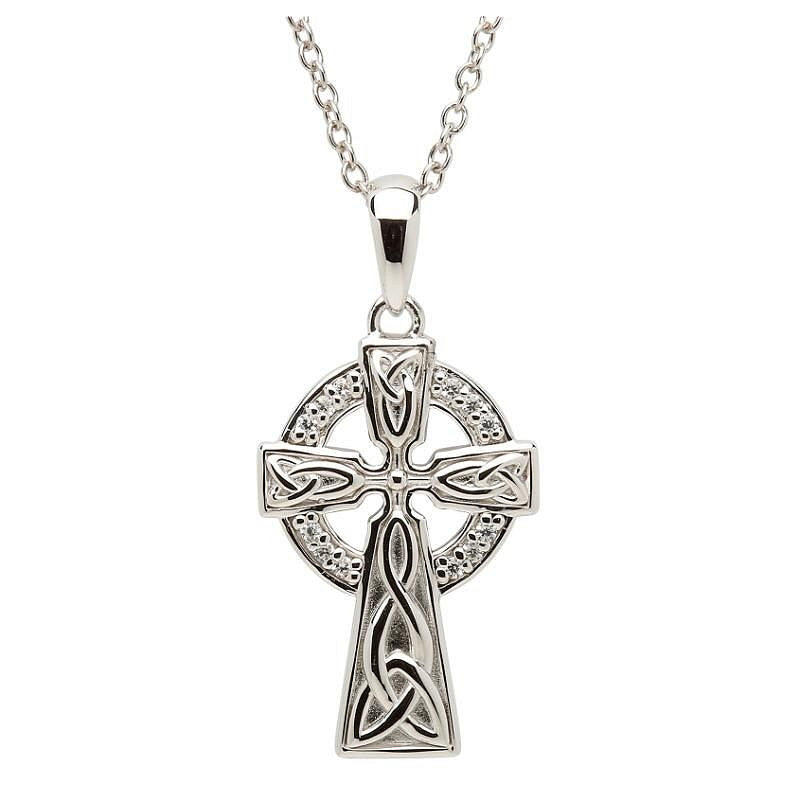 Sterling Silver and Diamond Set Celtic Cross Pendant